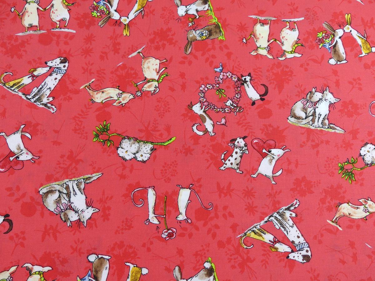 Patchworkstoff From the Hearts in Rot mit Tieren von Clothworks